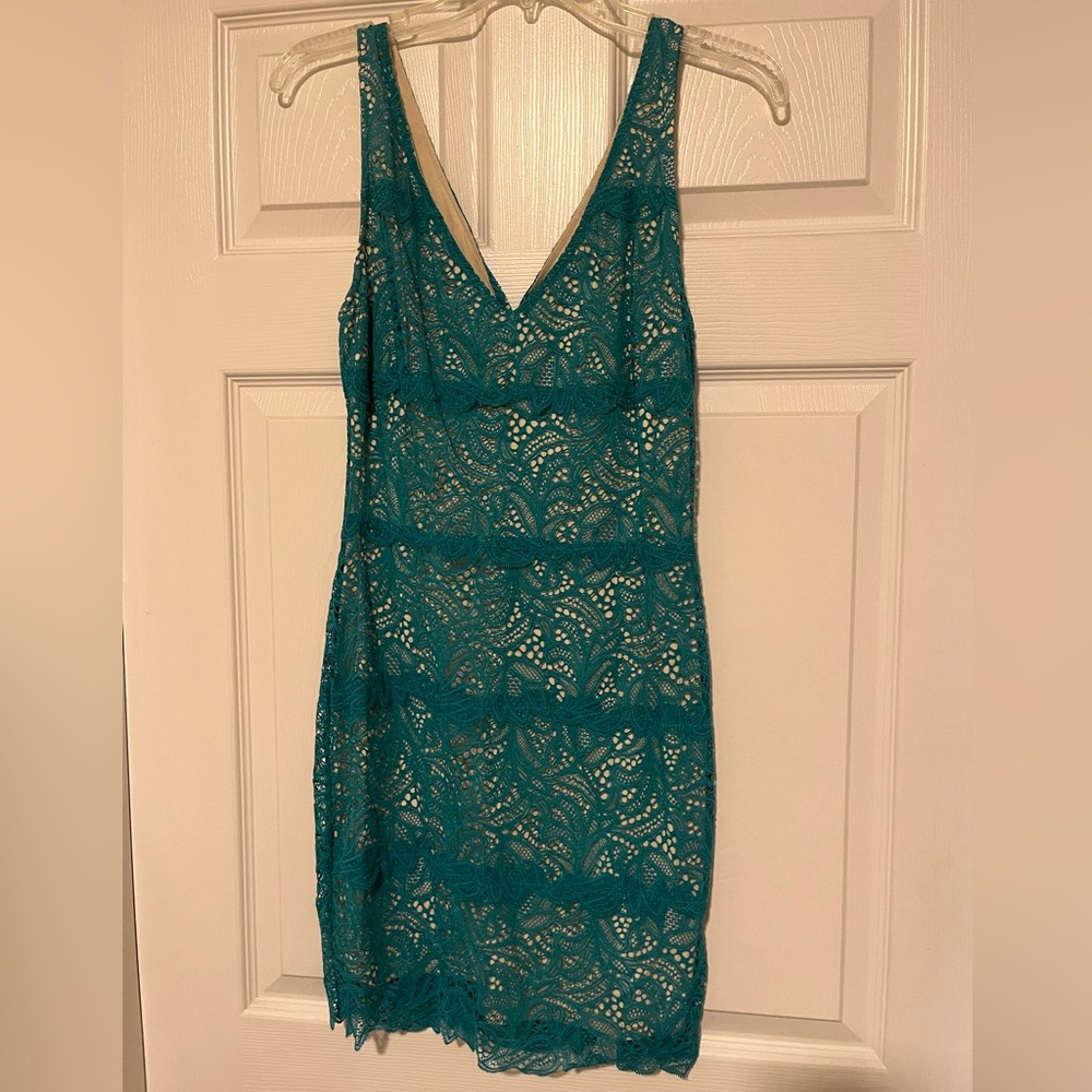 bebe Teal Lace Mini Dress